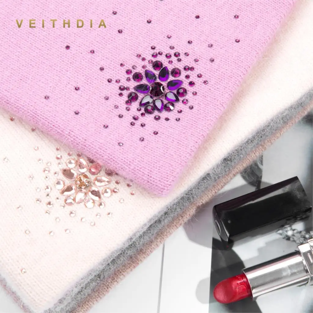 Женские кашемировые шапки VEITHDIA повседневные двухслойные вязаные с цветочным