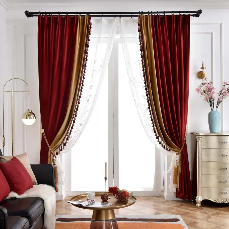 

American Luxury Elegant Fashion Velvet Curtains for Living Room Bedroom Original Design of Velvet Stitching Curtains Custom