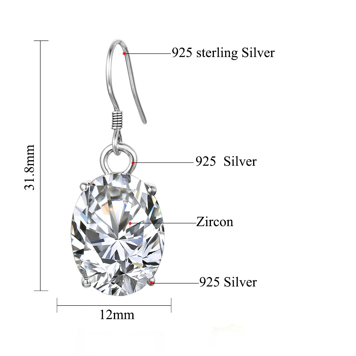 

Silver Chakra Sterling Silver Earrings For Women Drop Earrings Oval Zircon Gemstone Trendy Elegant Fashion Jewelry For Women New