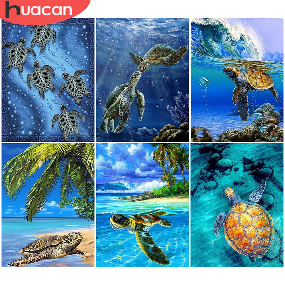 

Стразы HUACAN для алмазной вышивки черепаха полная дрель квадратная Алмазная картина набор животное мозаика черепаха летний домашний декор