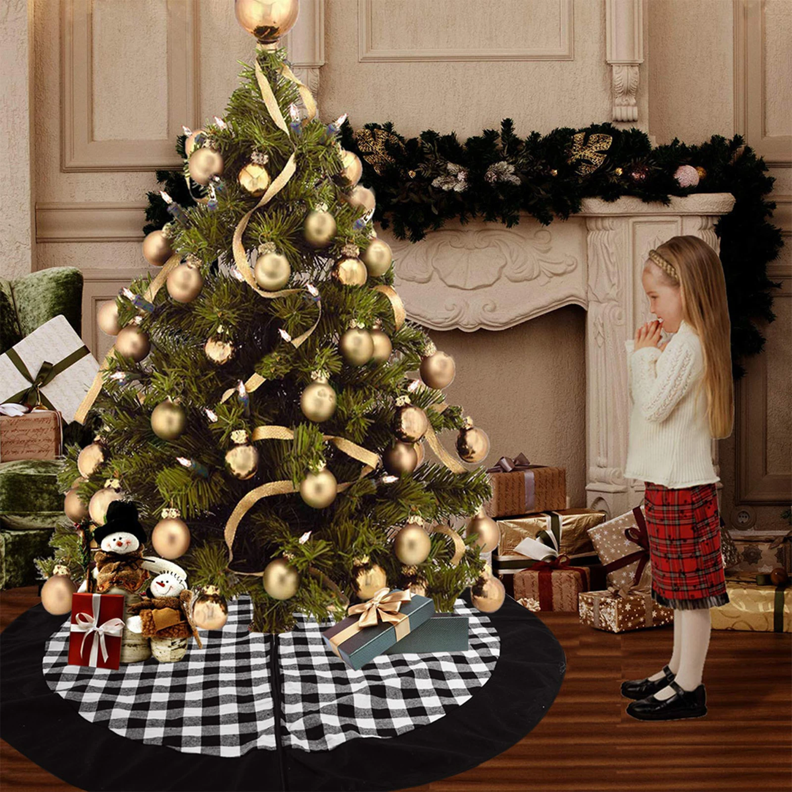 

Юбка на рождественскую елку с клетчатыми краями из буйвола, праздничное украшение для фермерского дома