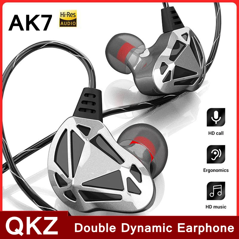 

QKZ AK7 3.5mm Wired Earphone Double Dynamic Headphones HiFi Music Bass Stereo Earbuds Musician Monitor Headset Sport Running