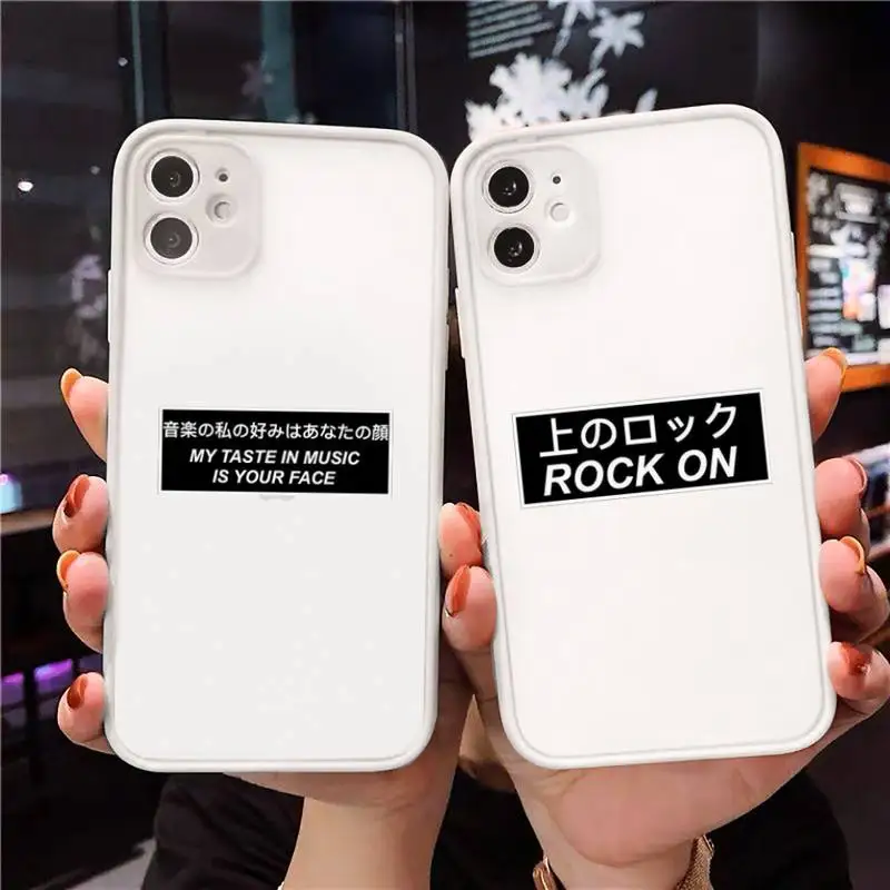 

Japanese Anime Aesthetic text letter Phone Case For iPhone 12 11 Mini Pro XR XS Max 7 8 Plus X Matte transparent White Cover