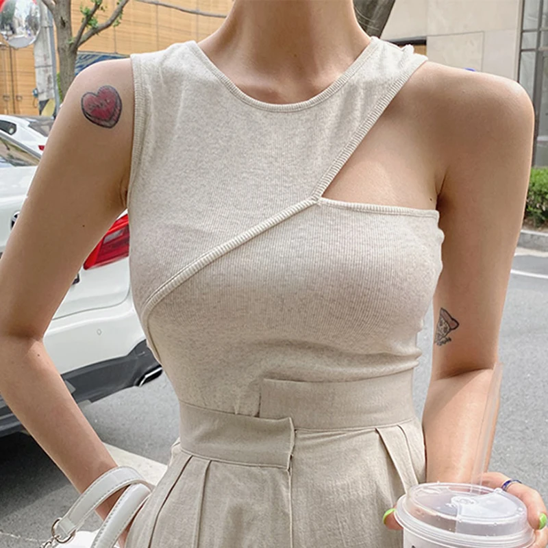 Off Shoulder Crop Tank Tops Women O-Neck Summer Top Sleeveless Casual Vest Basic Camisole Womens Clothes Camisetas Sin Mangas