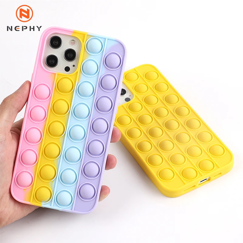 

Fashion Rainbow Silicone Phone Case For Iphone 12 11 Pro X XR XS Max 5 5s 6 6s 7 8 Plus SE 2020 Reliver Stress Pop Bubble Cover