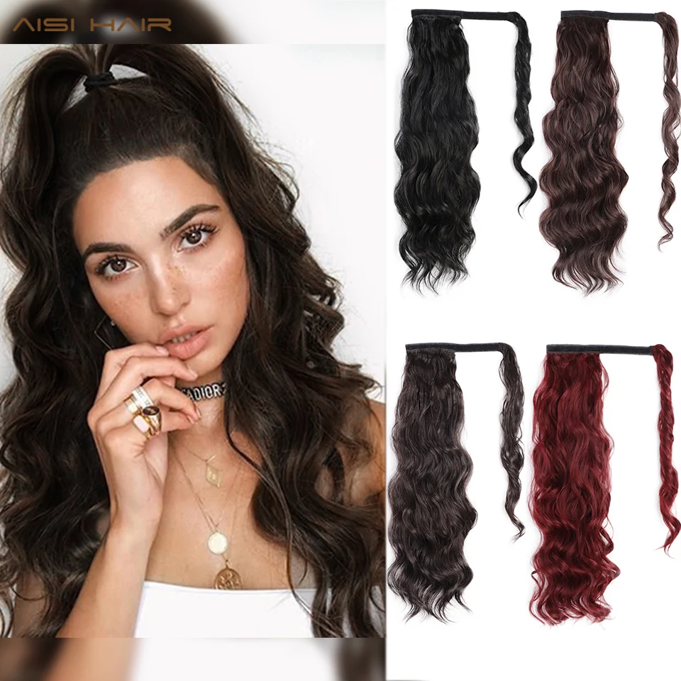AISI HAIR синтетический длинный черный прямой удлинитель для конского хвоста с