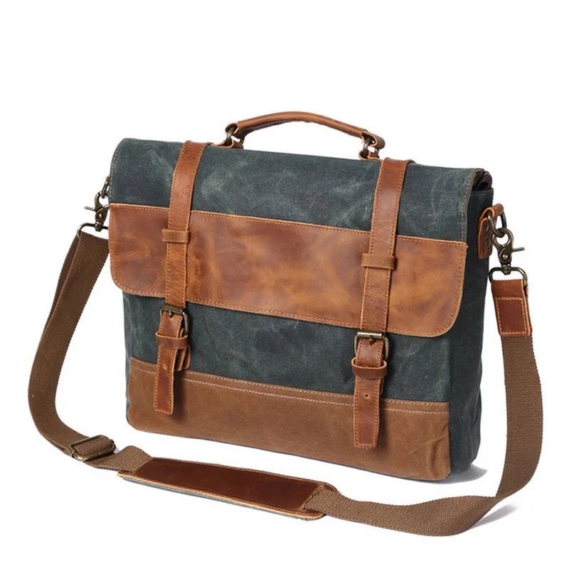 Handbags Unisex Man Bag Men's Retro Canvas Leather Briefcase Bag Business Handbag Messenger Laptop Shoulder bag for men 2021