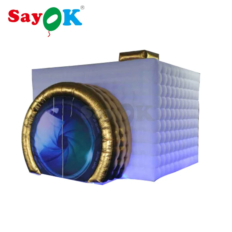 white and gold Высокое качество, надувная фотобудка в форме камеры, надувной шатер, Свадебный стенд, белый внутри, светодиодный, для свадебной вечеринки - Цвет: white and gold