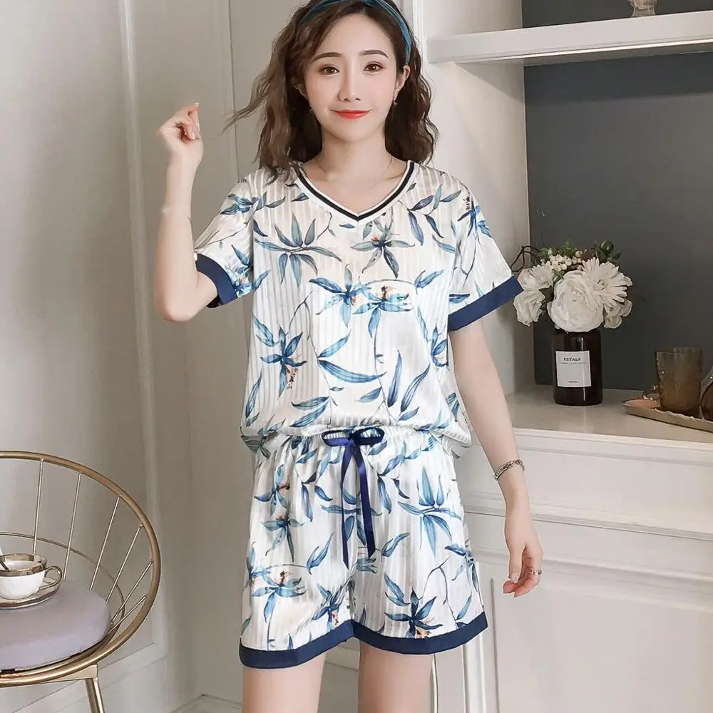 Новинка 2019 года женская ночная рубашка пижама с коротким рукавом и принтом