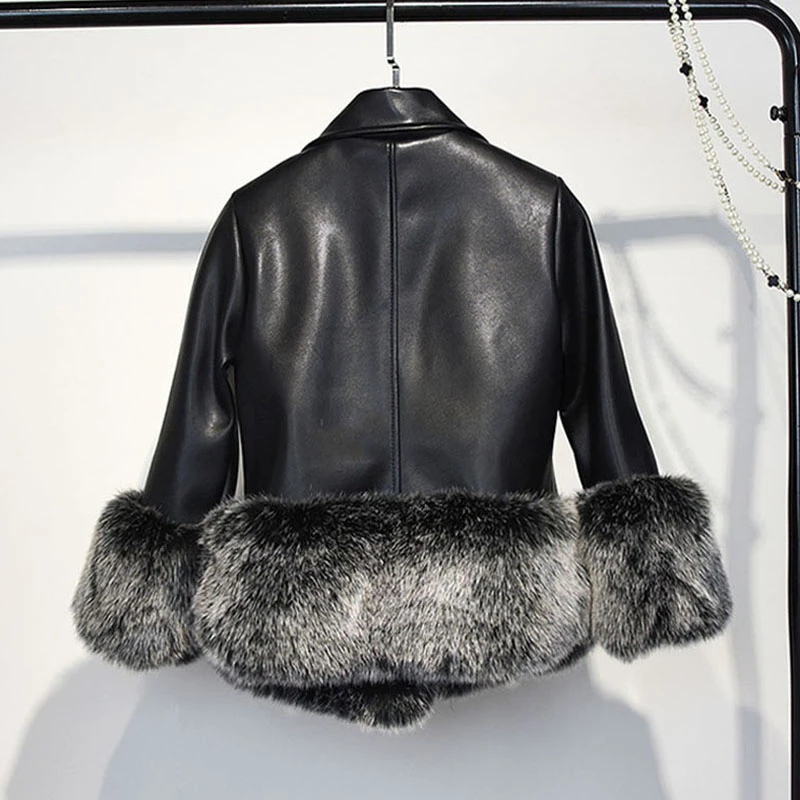 Зимнее теплое пальто из искусственного меха женская кожаная куртка тонкая