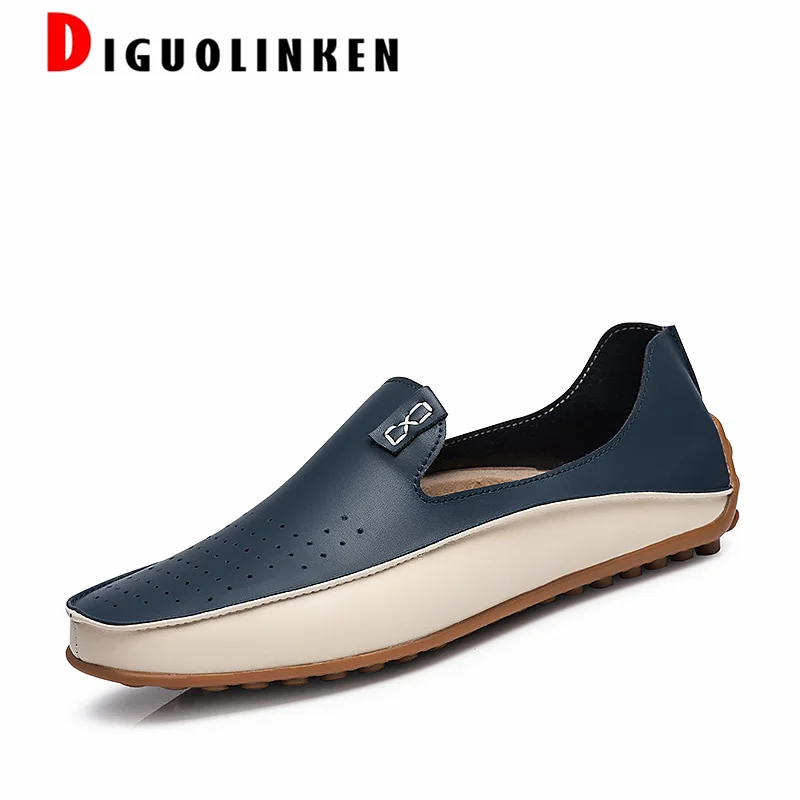 

Мокасины мужские легкие дышащие, кожаные лоферы, без застежки, для вождения, повседневная обувь, лодочные туфли на резиновой подошве, италья...