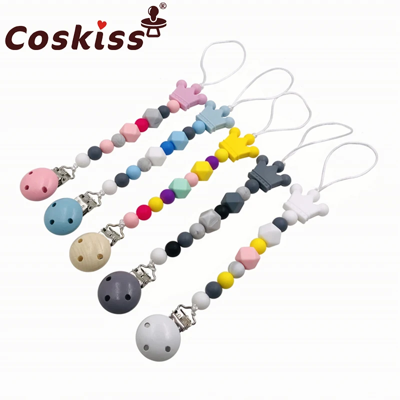 

Baby Teether Pacifier Chain Organic Teether Natural Teething Grasping Toy Silicone Beads Toddler Teether Newborn DIY Baby Gift