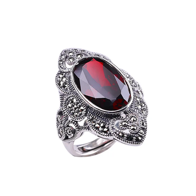 

New Style S925 Sterling Silver Ornament Classic Women's Pomegranate Red Ring