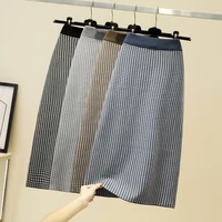 autumn winter houndstooth plaid long knitted pencil skirt