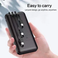 20000 mah portable power bank fast charger powerbank built in 3 cables external battery charger poverbank for smart mobile phone