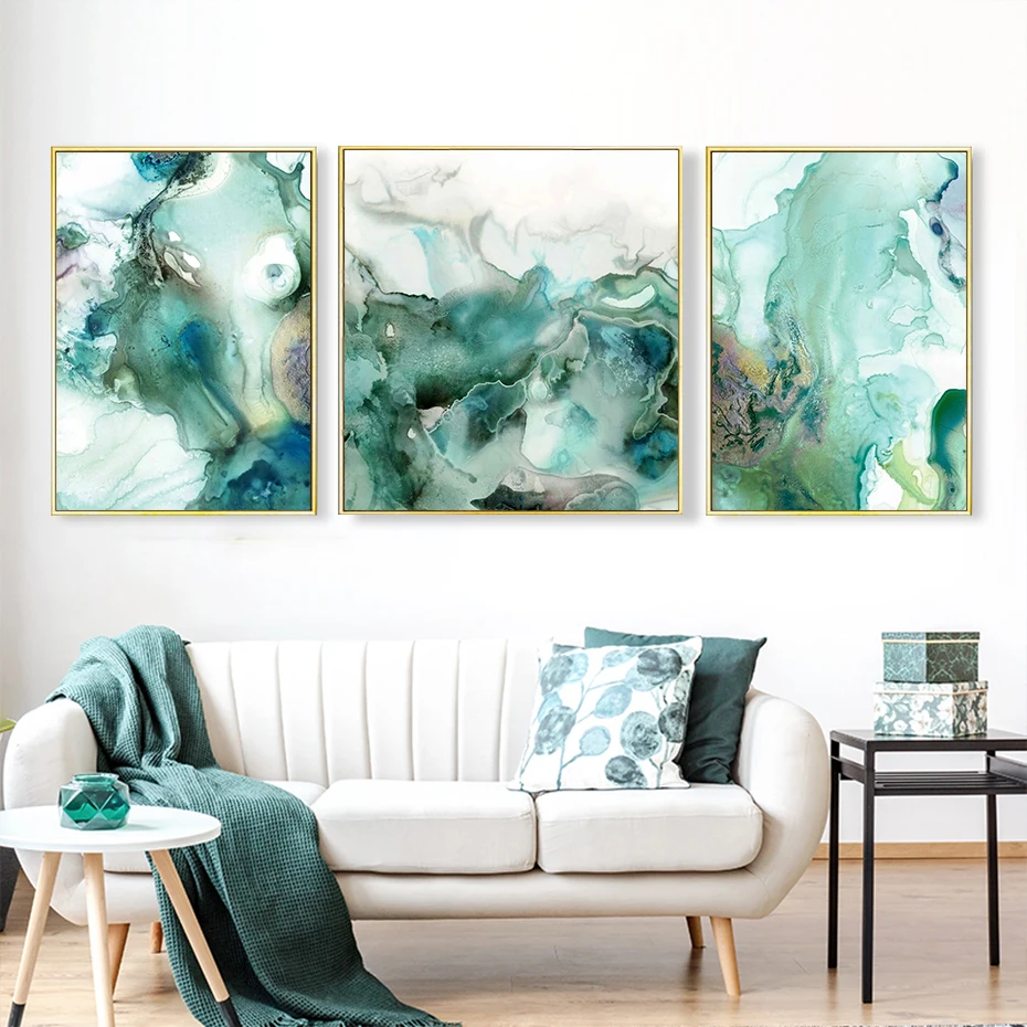 

Abstract Mint Green Marble Wall Art Pictures Canvas Painting Gallery Posters and Prints Interior for Living Room Home Decor