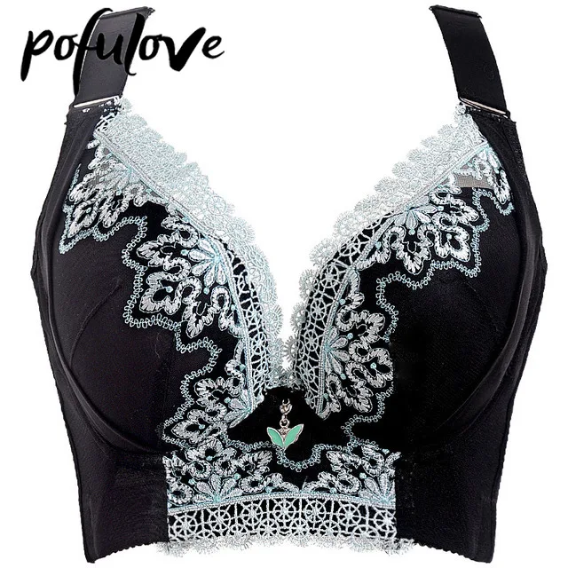 Push Up Bra Plus Size Bras for Women 100 105 C D Gathered Sexy Lace Underwear Wire Free Brassiere Floral Seamless Bralette