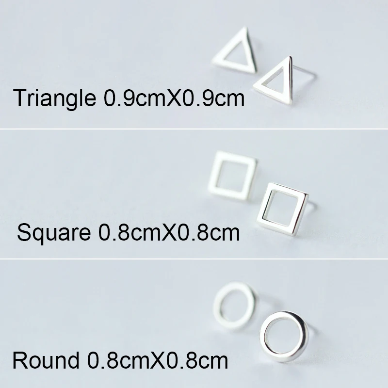 Серьги гвоздики Trusta из стерлингового серебра 100% пробы с круглыми и квадратными