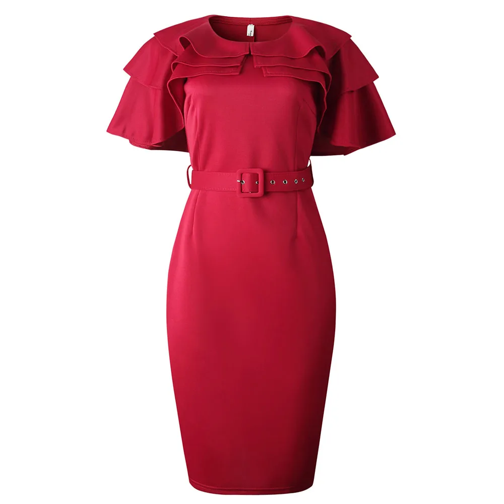 Женское вечернее платье с оборками элегантное облегающее коротким рукавом в