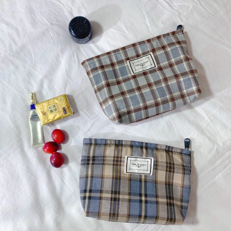 

Women Makeup Bag Plaid Travel Toiletry Bag Portable Large Capacity Cosmetic Pouch Necesserie Organizer Beauty Brush Storage Case