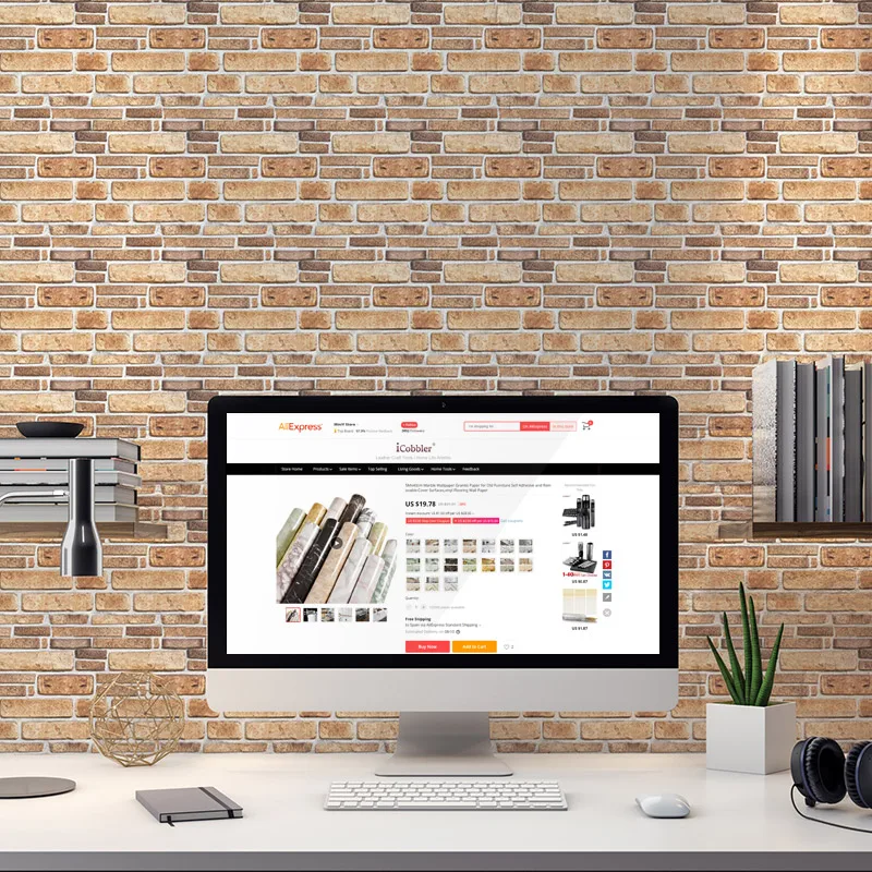 Деревенская винтажная кирпичная кожура и клейкая настенная бумага 3D