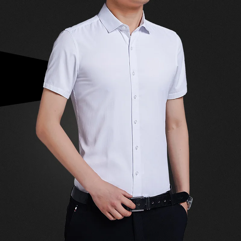 

Summer men's solid color Short Sleeve Shirt Youth Korean slim fit no iron formal shirt casual antifouling shirt men's wear