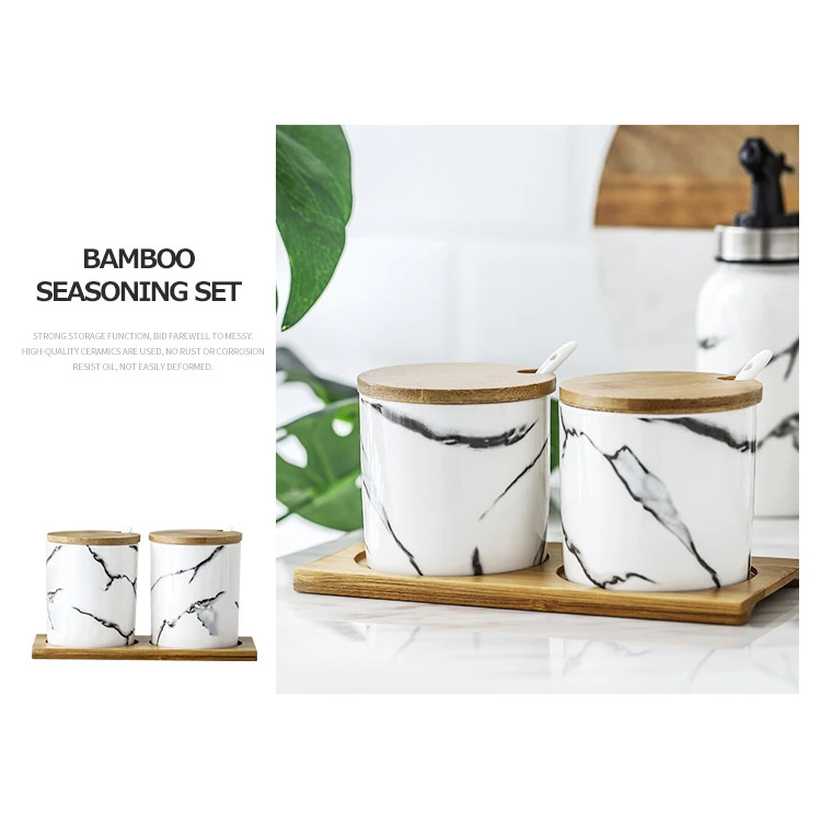 

Nordic Marbling Ceramic Spice Salt Sugar Pepper Container Seasoning Jars Canister Set Kitchen Accessories Spice Organizer Rack
