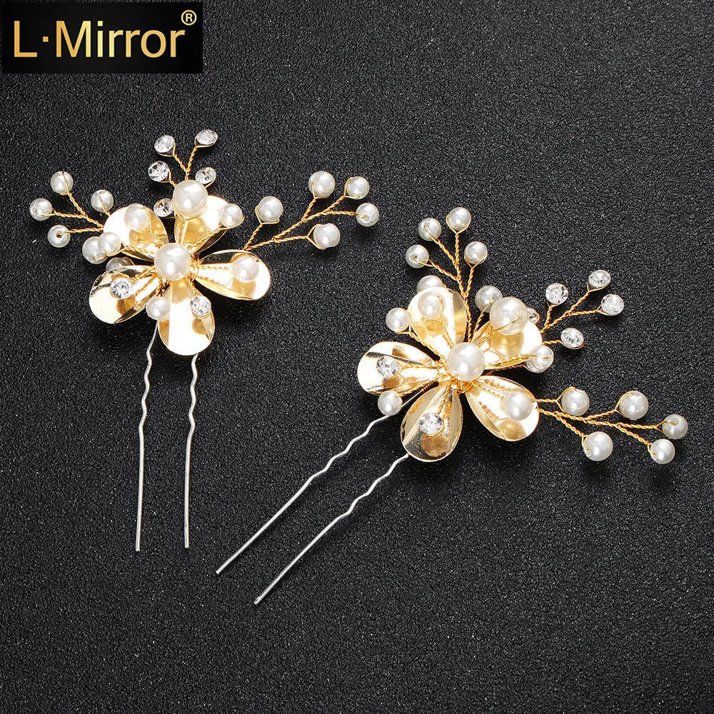 

L.Mirror 1Pcs Handmade Bridal Hair Pins Clips Pearls Crystals Girl Women Wedding Party Decorative Jewelry Accessories Headwear