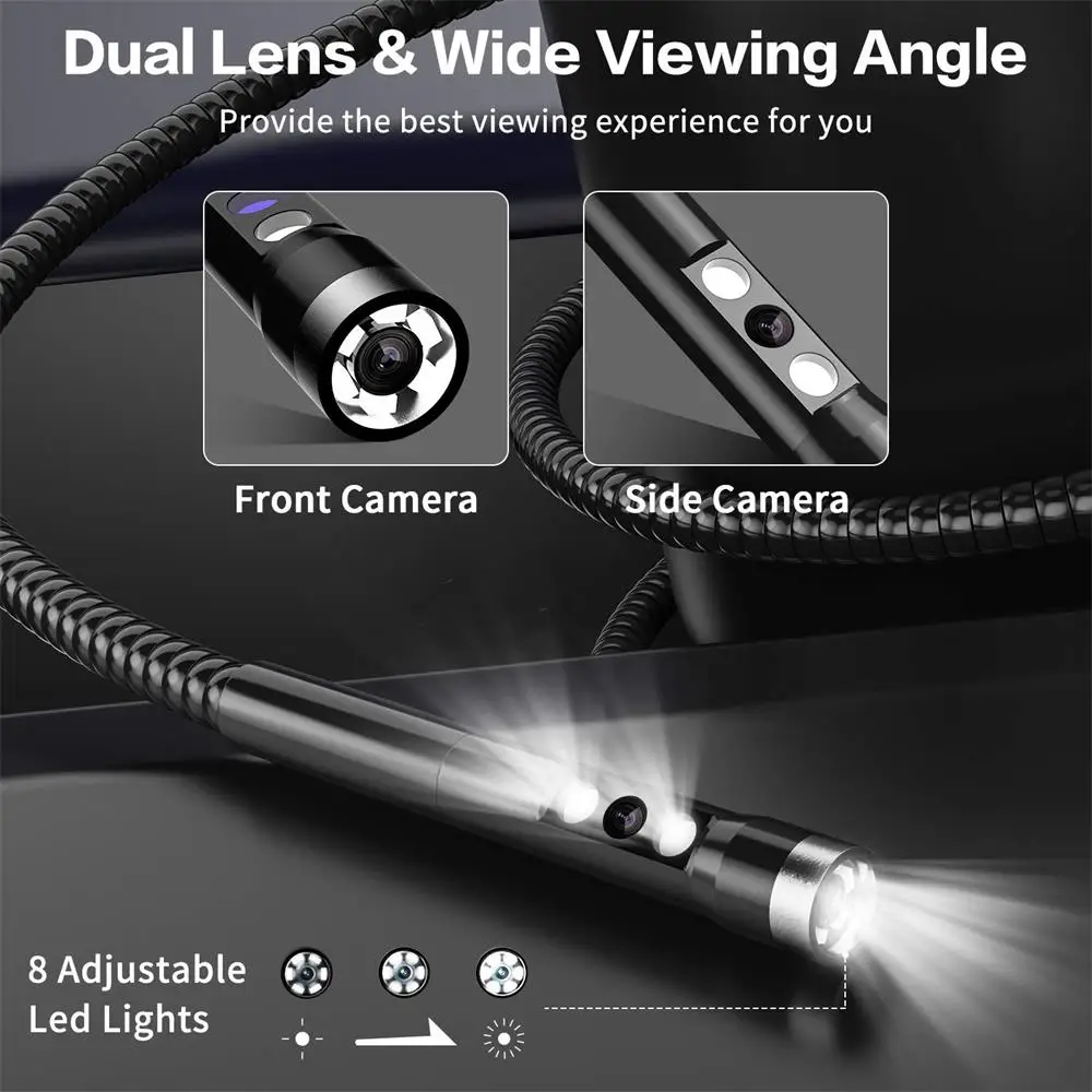 LIMINK 1080P Dual Lens Endoscope Camera 4.3”IPS Screen 5.5mm IP67 Metal Cable Digital Snake Inspection for Car | Безопасность и