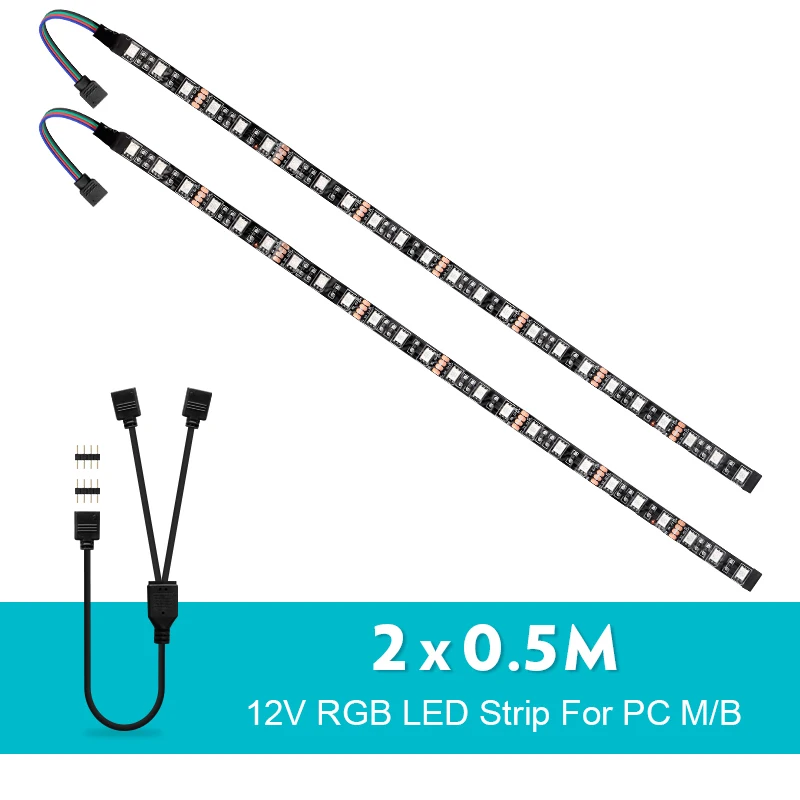 2 x 0.5M 12 В RGB 4pin PC материнская плата Светодиодная лента светильник 5050 RGB для ПК чехол для компьютера декор, RGB материнская плата панель управления Изменение цвета - Испускаемый цвет: 2 x 0.5M
