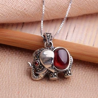 s925 sterling silver elephant fish fox crab garnet pendant with box chain silver crystal vintage necklaces pendants jewelry