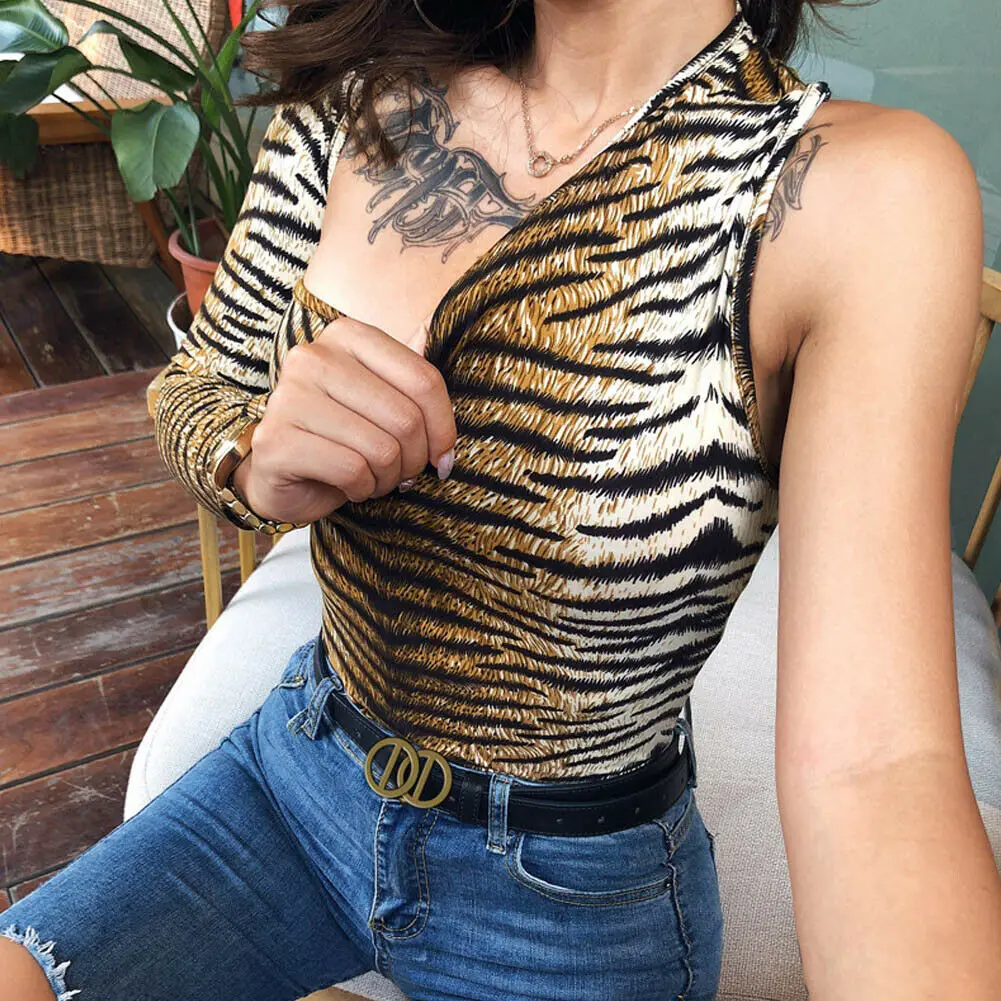 Женский стрейчевый боди с длинным рукавом Топ футболка леопардовая блузка