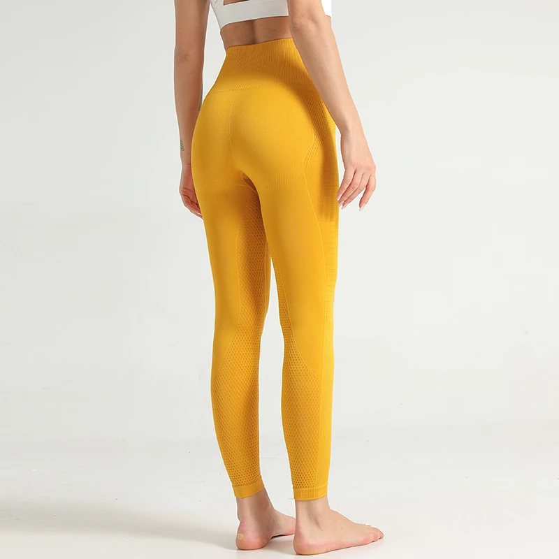 Women Yellow Seamless Leggings Sport Trousers Workout Running Pant Push Up Yoga Pants TummyHigh Waist Stretch Gym Legging | Спорт и