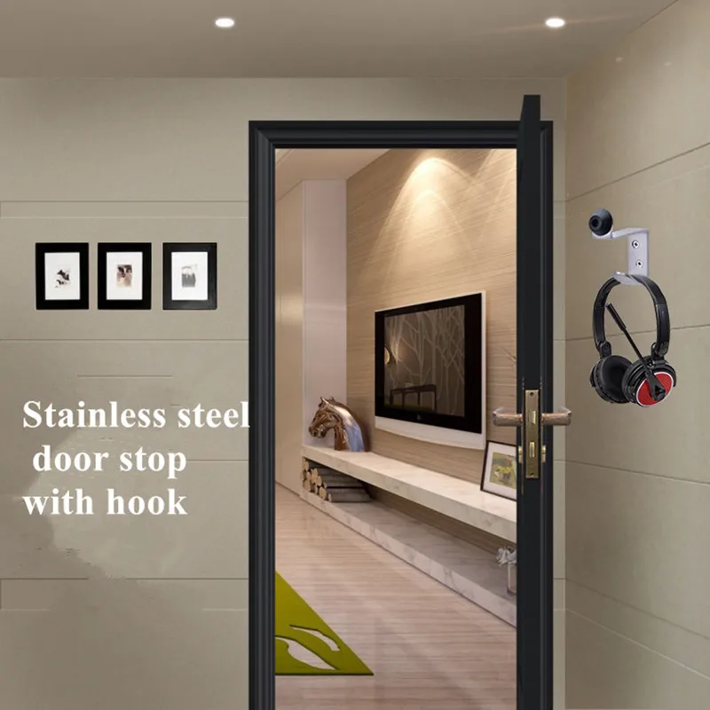 

304 stainless steel storage hooks with door stopper Doorknob rubber bumper Damper wall protector Toilet bathroom Door Hardware