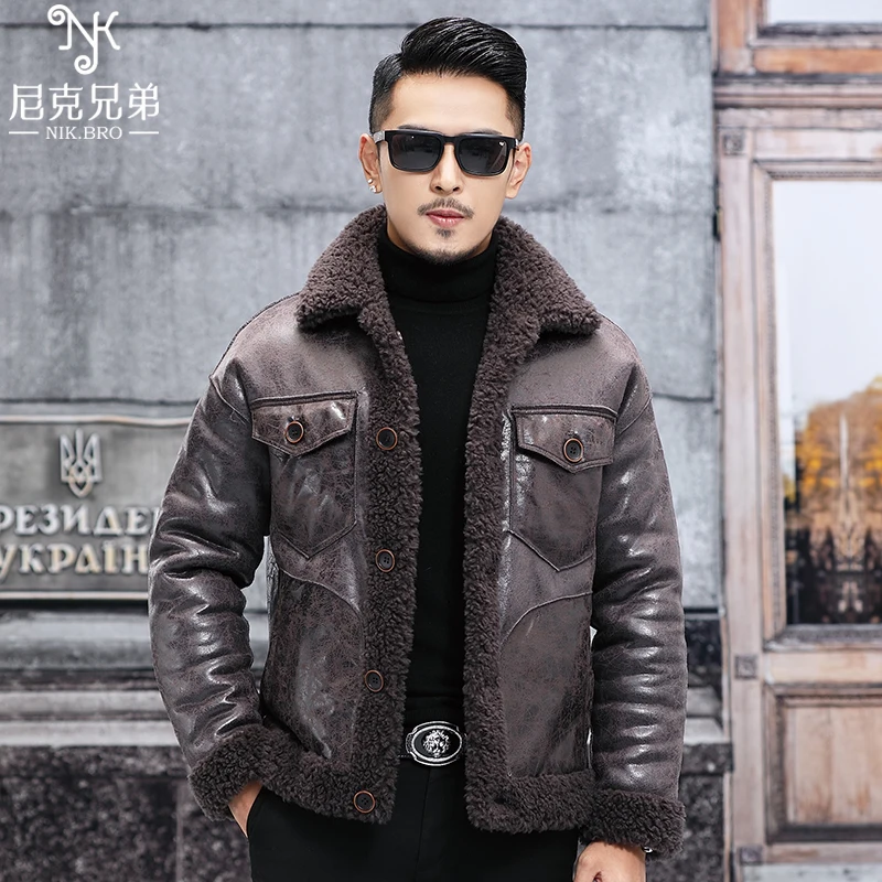

2022 Winter New Genuine Leather Jacket Men Real Fur Coat Flight Shearling Jacket Sheepskin Coat Wool Lining Leather Jackets H55