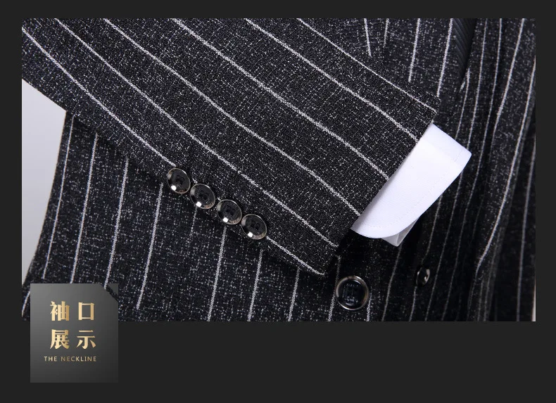 

Men's Suit Three-piece Stripes Lapel Solid Single Breasted Slim Fit Suit Men Prom Tuxedo For Formal Wedding Male Suit Groom