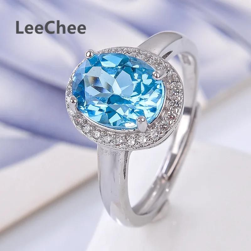 Natrual кольцо с голубым топазом модные ювелирные изделия из драгоценных камней для