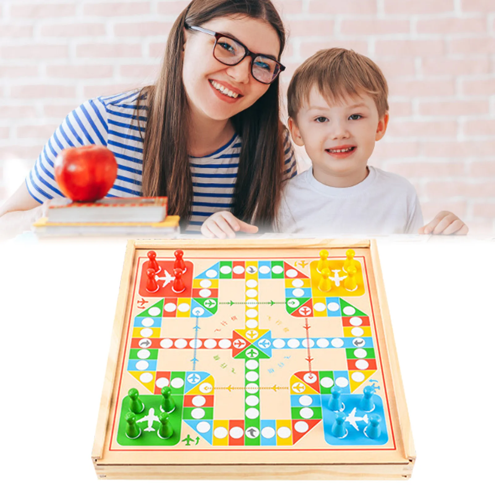 

5 In 1 Wooden Board Game Chess Set Puzzle Toy Chinese Checkers Gomoku Flying Chess Games Parent-child Interactive Board Game