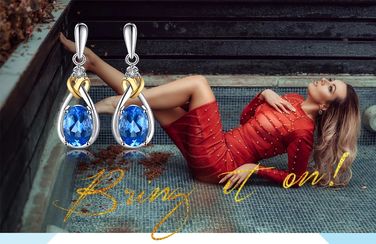 Jewelrypalace Любовь Узел 1.9ct Природный Голубой топаз алмаза акцентировано стерлингового серебра 925 18 К золото Длинные висячие серьги Красивые ювелирные изделия