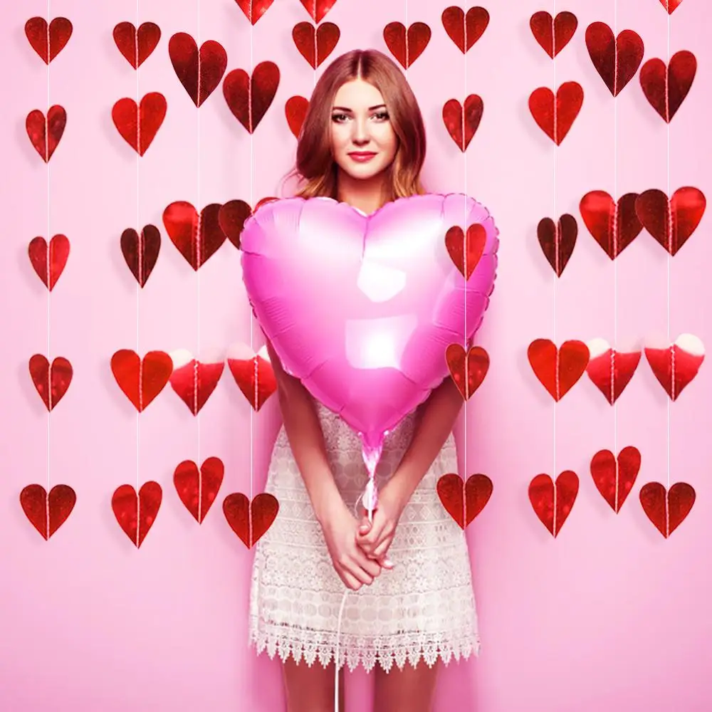 

7pcs 1.5m Heart Garland Hanging Decor for Bridal Shower Girls Birthday Nursery Wedding Party Valentine Gifts Supplies