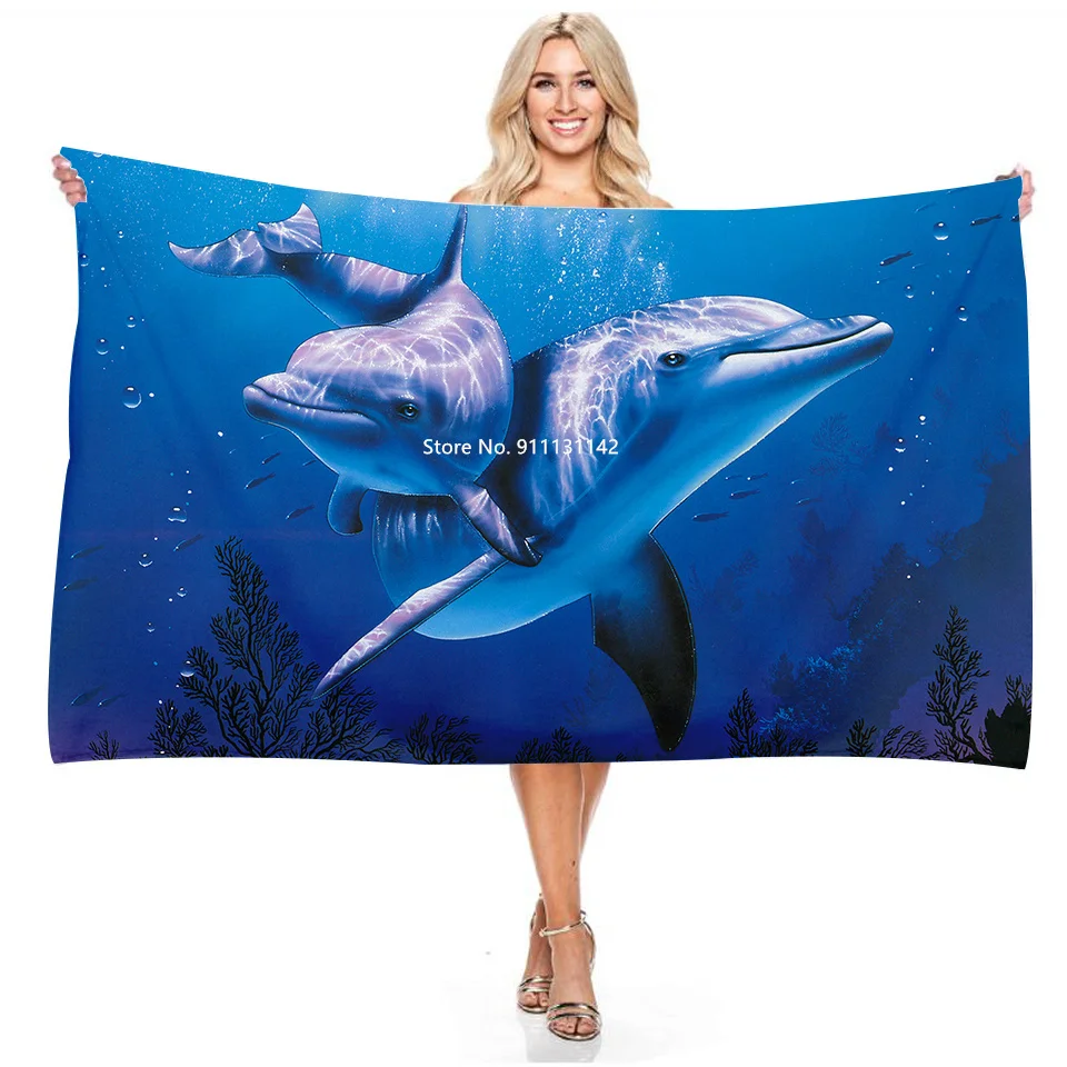 3D Blau Leaping Dolphin Tier Design Bad Handtuch Schnell Trocknend Saugfähigen Weichen Familie Bad Im Freien Multifunktions Bad Handtuch