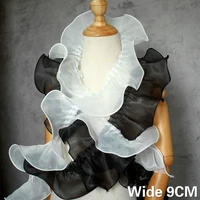 9cm wide high quality white black organza ruffle trim 3d lace fabric wedding collar fringe ribbon diy sewing decorative material