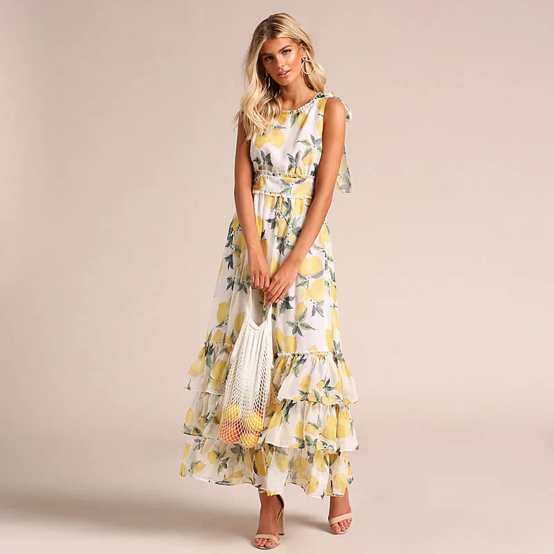 

Linglewei New Spring and Summer Women's Dress sexy sleeveless Printed Dress