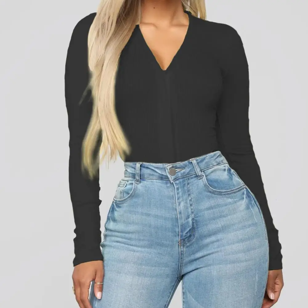 Женские Боди на пуговицах сексуальный осенне зимний однотонный Облегающий