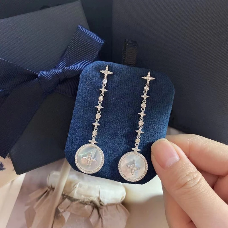 

925 Sterling silver Star and moon Earrings European Ladies Fashion Paris design high quality 1:1