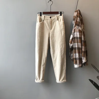 Хаки Corduroy Pants Women Winter Autumn Thick Casual Trousers High Waist Straight Pant Full Length Harem Pants - Цвет: Хаки
