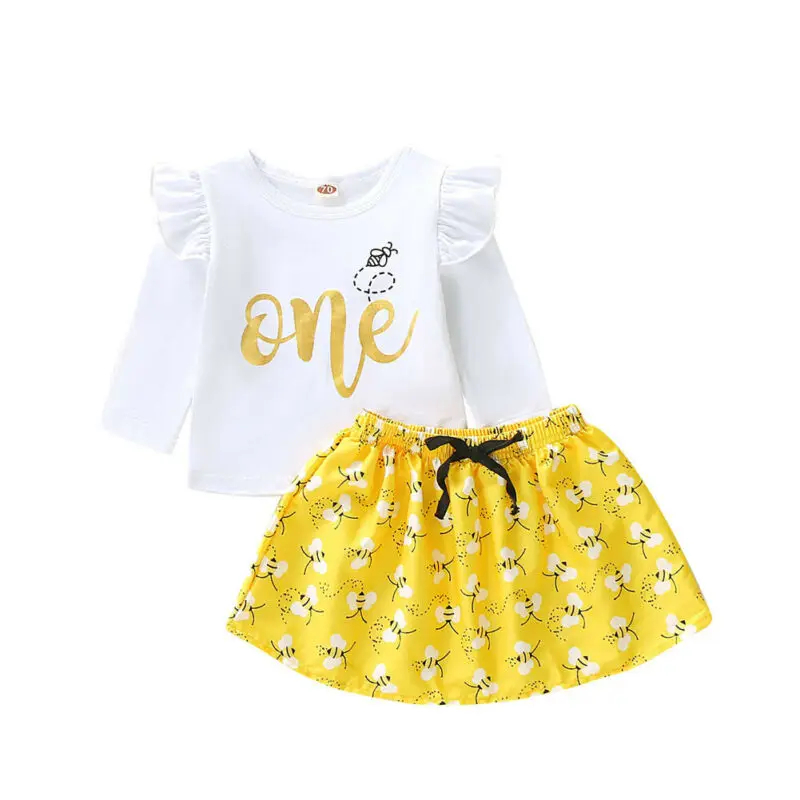 1St Birthday Clothes Set Newborn Baby Girls Long Sleeve Tops T-shirt Princess Girl Party Tutu Skirt Dress | Детская одежда и обувь