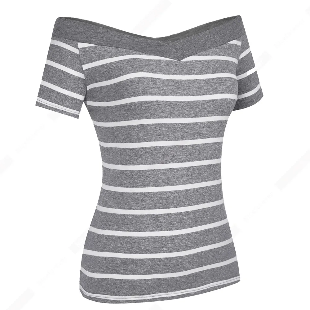Женские летние сексуальные футболки с открытыми плечами Повседневная полосатая