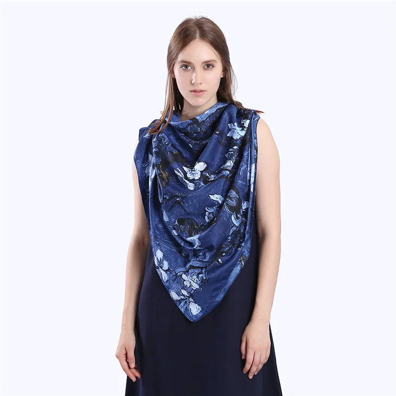 Женский шелковый шарф с принтом Ван Гога Шелковый Тюрбан абрикосового цвета