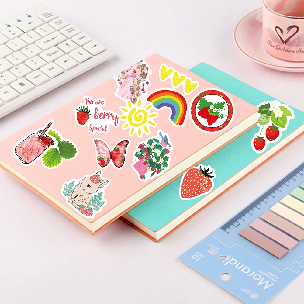 

50Pcs Cartoon Fruit Stickers Strawberry Cartoon Sticker Gifts for Children Book Helmet Notebook Loki Cup Skateboard Guitar Gift